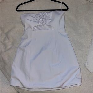 White Strapless Dress with Floral Detail